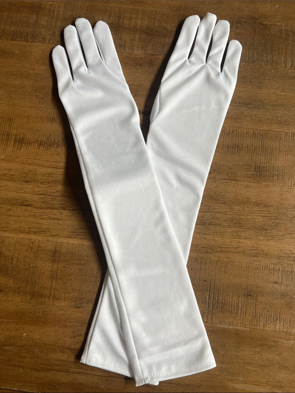 White Elbow Length Stretch Evening Gloves